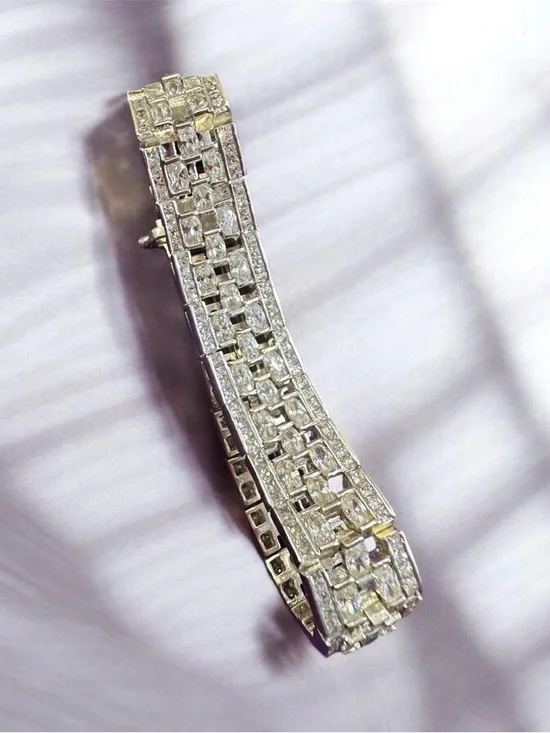 Hollywood Glamour Vintage 925 Silver Art Deco Bracelet - Picture 5 of 10